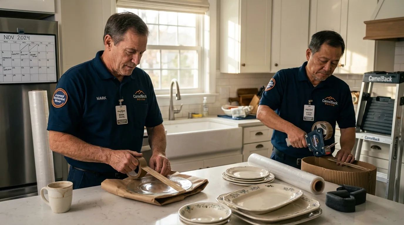 Professional crew packing kitchen dishware in Waterville, WA